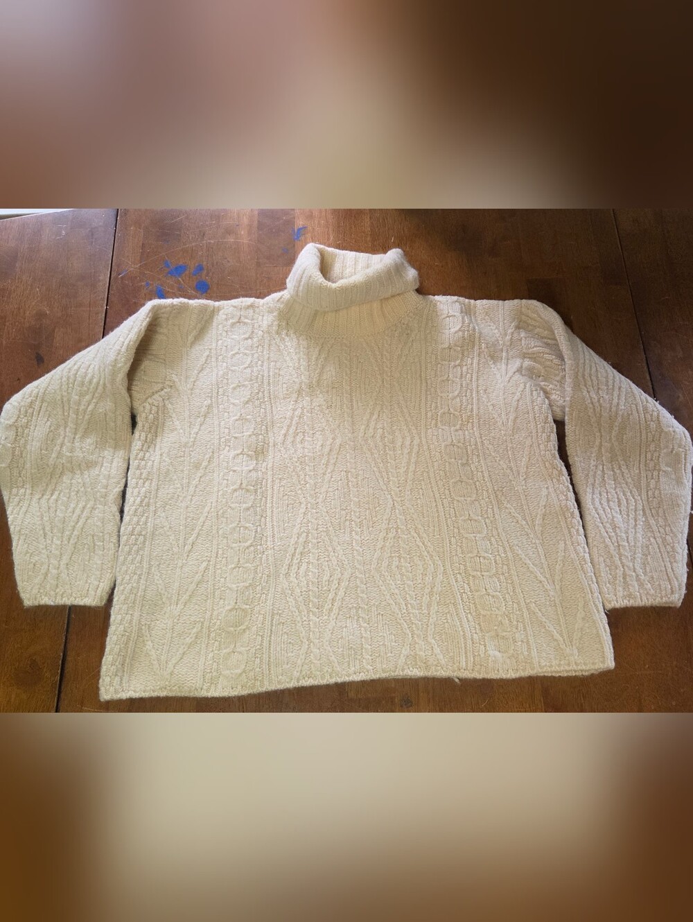 Vintage L.L. Bean Irish Fisherman Cable Knit Wool Sweater Women's Med Cream